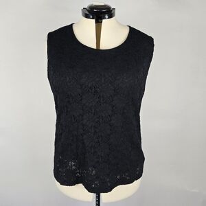 Croft & Barrow Blouse Women's XL Sleeveless Lace Wide Strap Round Neck Black